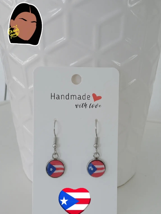 Handmade Jewelry - Handmade Puerto Rico Flag Dangle Earrings - Silver Tone